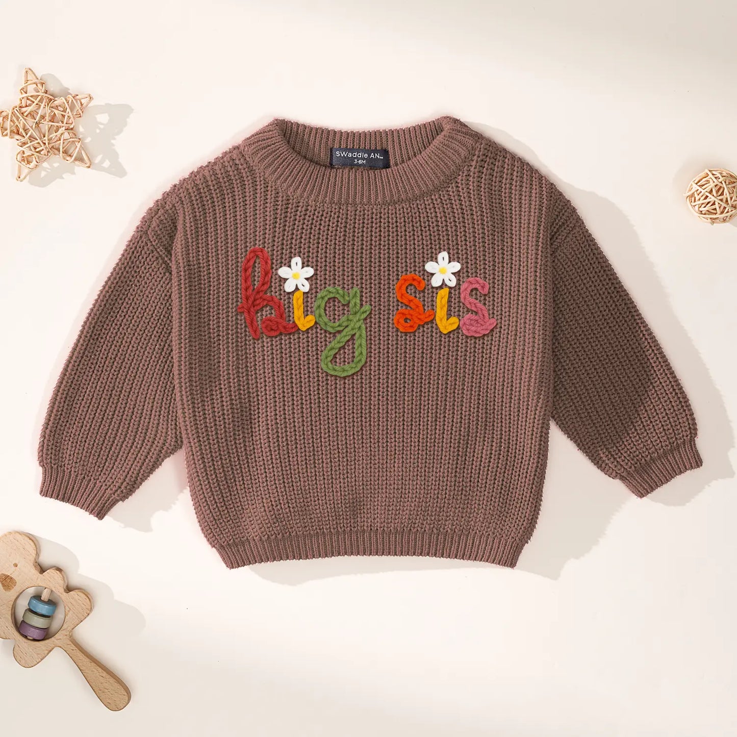 Hand-Embroidered Big Sis Knit Sweater