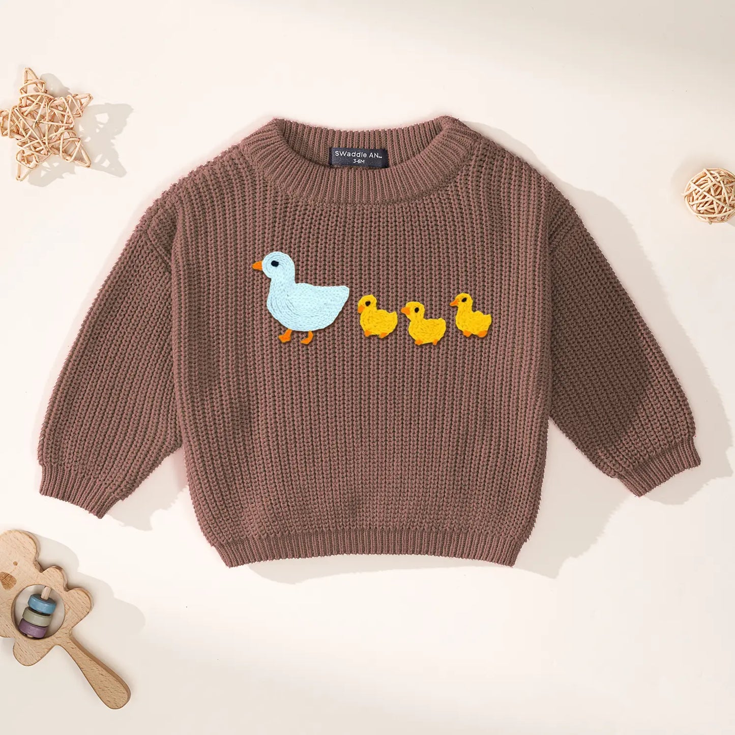 Hand Embroidered Marching Ducks Baby Knit Sweater