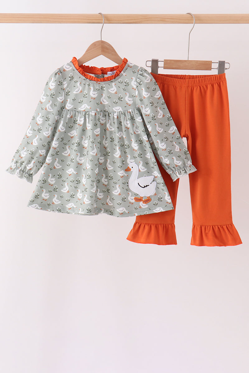 Grey goose applique ruffle pants set