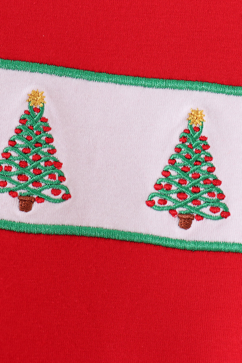 Red Christmas Tree Embroidery Romper