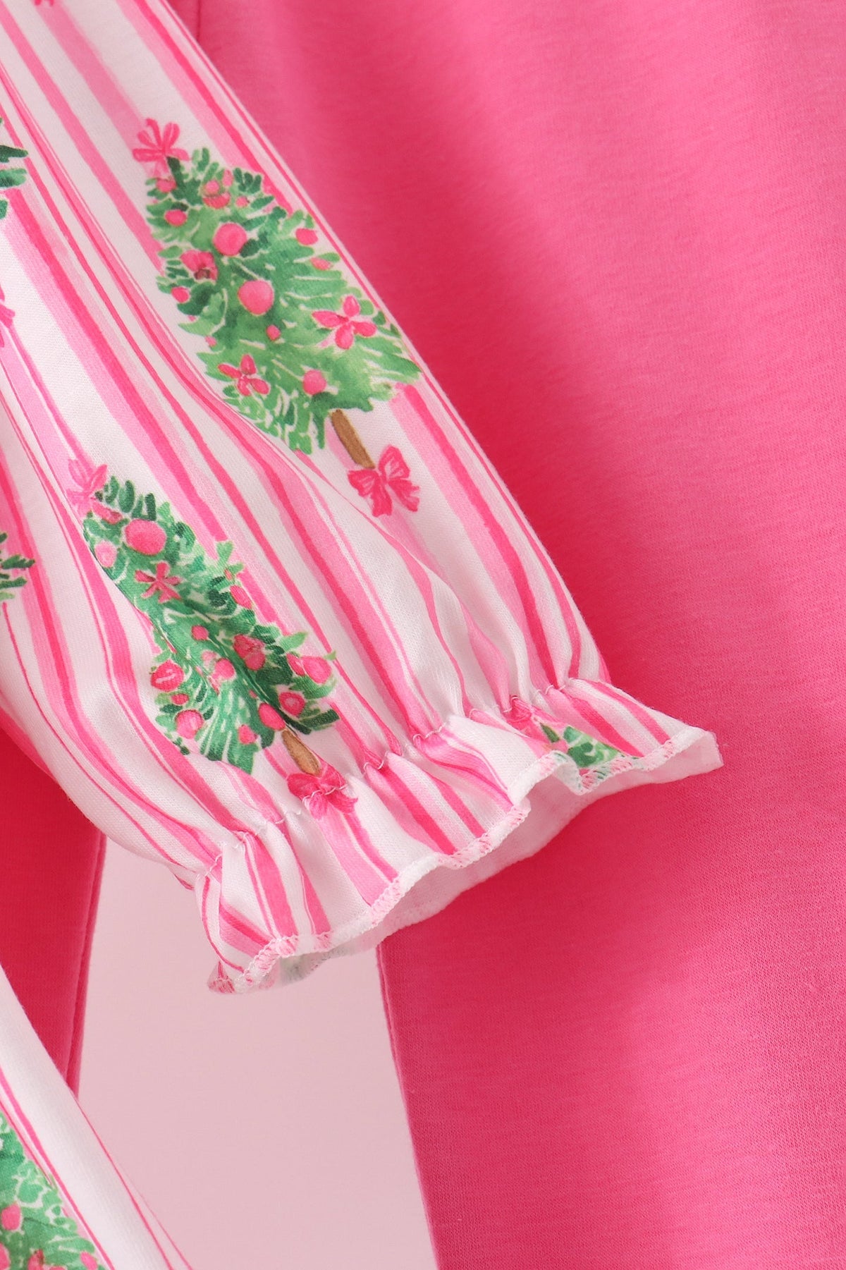 Pink Christmas Tree Embroidery Stripe Pants Set