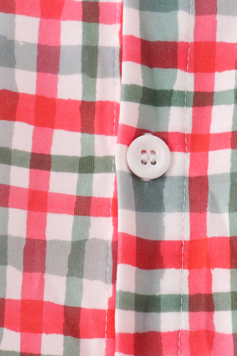 Red plaid pocket button down shirt