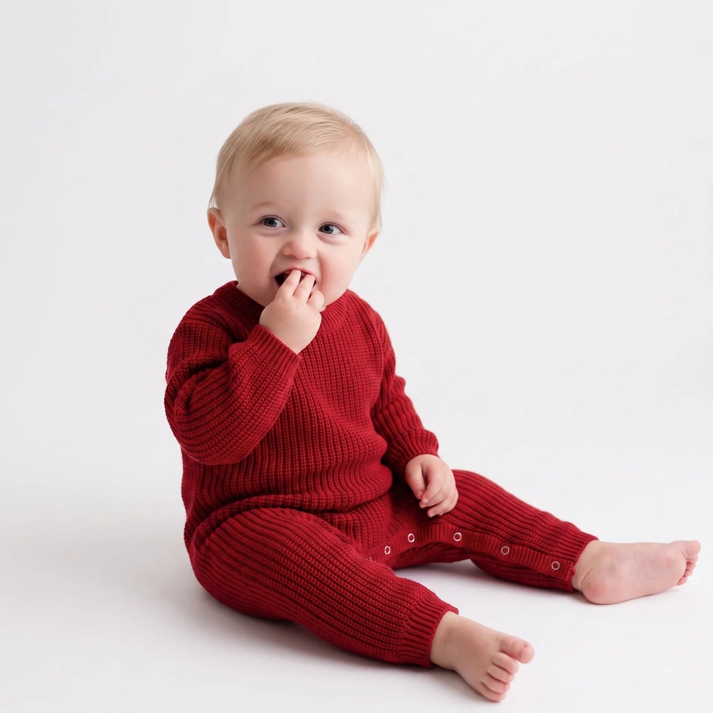 Baby Knit Romper Snap Closure in Red Xmas