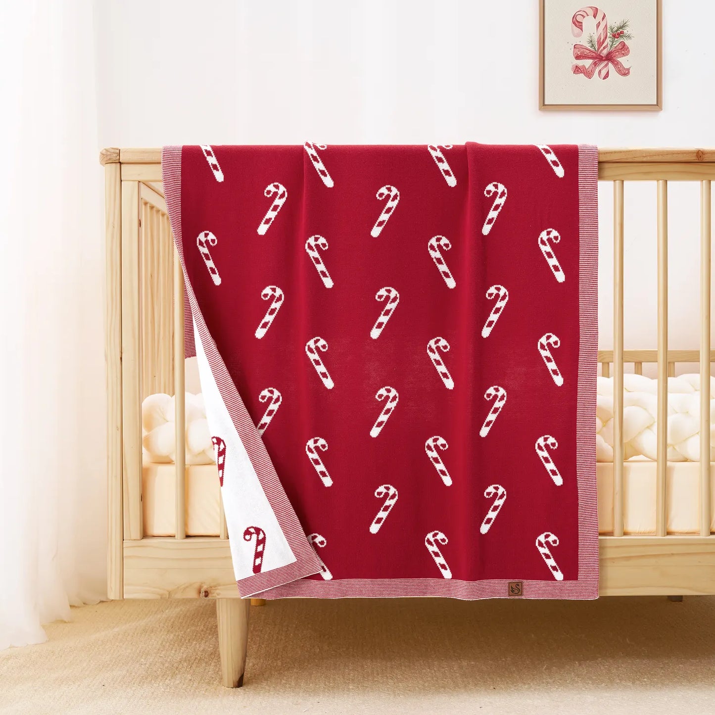 Christmas Candy Cane Jacquard Knit Baby Blanket