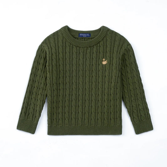 Classic Cable Knit Baby Sweater in Forest Green