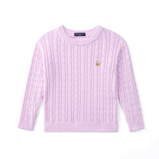 Classic Cable Knit Baby Sweater in Lilac
