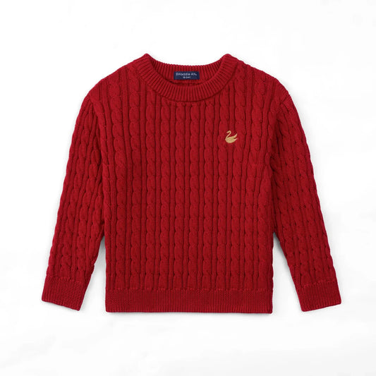 Classic Cable Knit Baby Sweater in Red Xmas